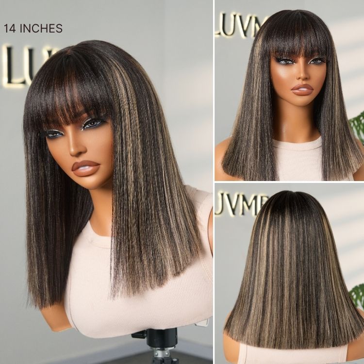 Put On and Go Realistic Glueless Yaki Straight Bob with Bangs Minimalist Lace Wig