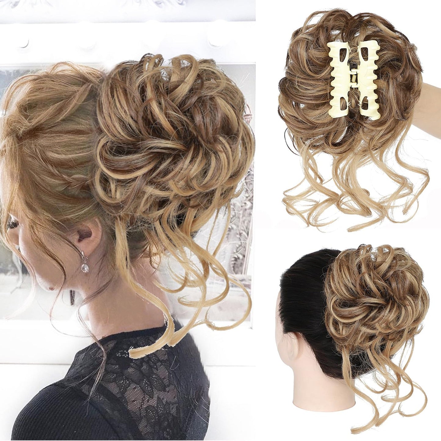 Messy Bun Hair Piece Wavy Curly Chignon Ponytail Hairpiece for Daily Wear