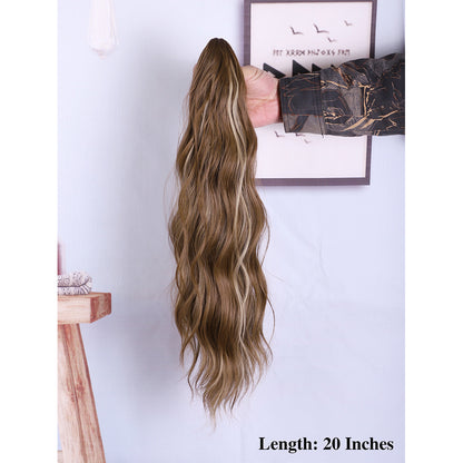 Synthetic fiber wig ponytail for European women in long style with wavy waves, made of Canicaron Silk elastic hair clips