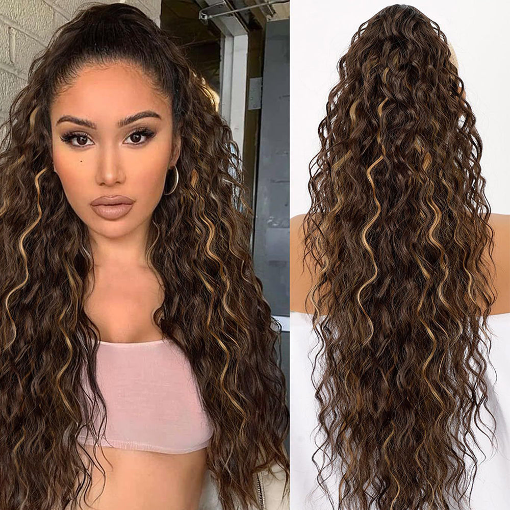 30inch Curly Clip-In Ponytail with Braids — Full Volume, No Damage