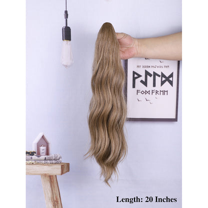 Synthetic fiber wig ponytail for European women in long style with wavy waves, made of Canicaron Silk elastic hair clips