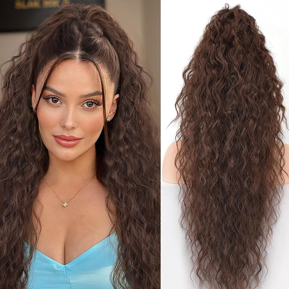 30inch Curly Clip-In Ponytail with Braids — Full Volume, No Damage