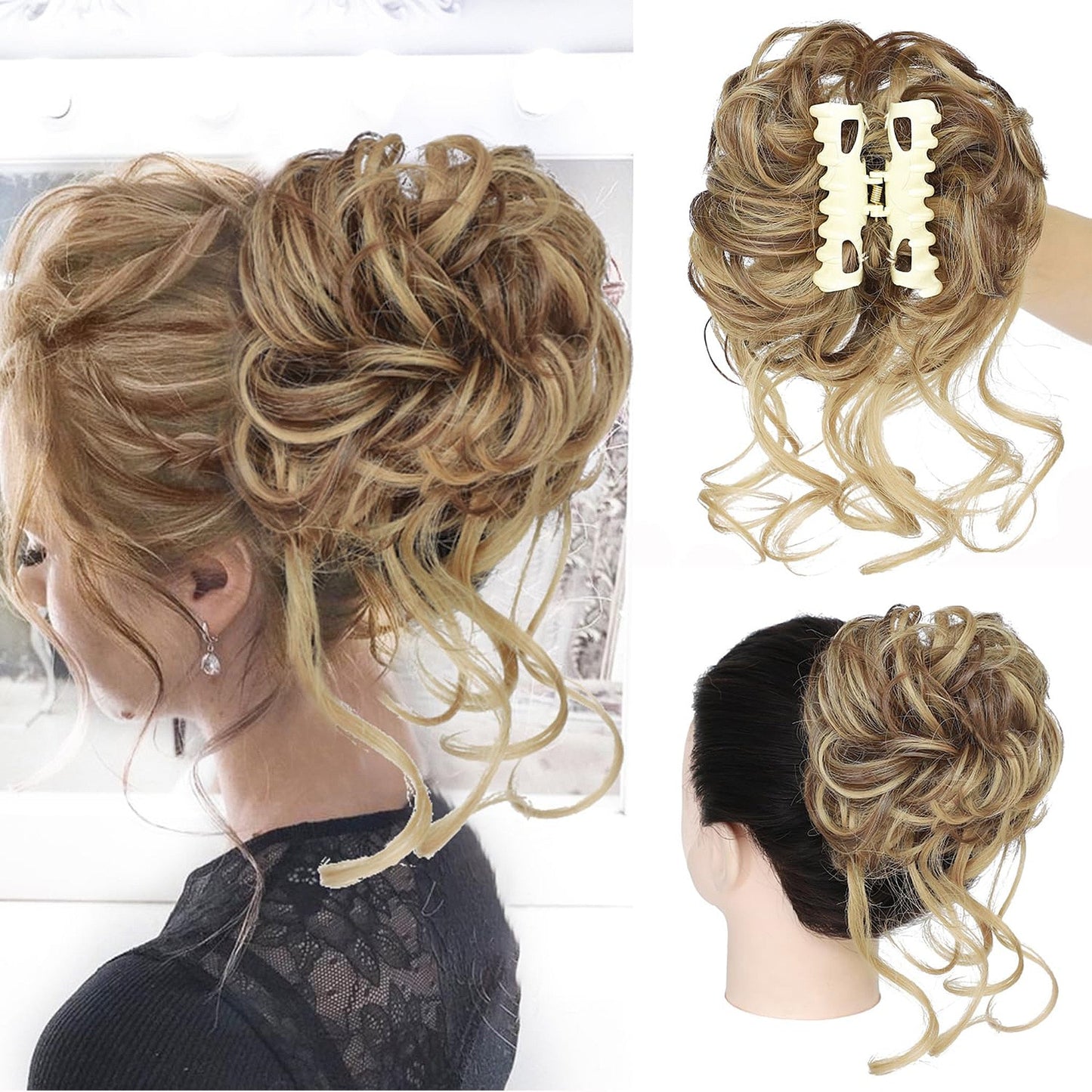 Messy Bun Hair Piece Wavy Curly Chignon Ponytail Hairpiece for Daily Wear