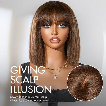 Put On and Go Realistic Glueless Yaki Straight Bob with Bangs Minimalist Lace Wig