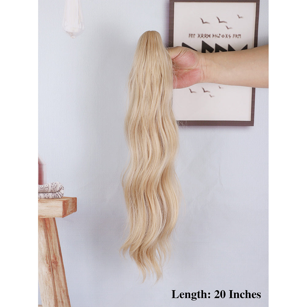 Synthetic fiber wig ponytail for European women in long style with wavy waves, made of Canicaron Silk elastic hair clips