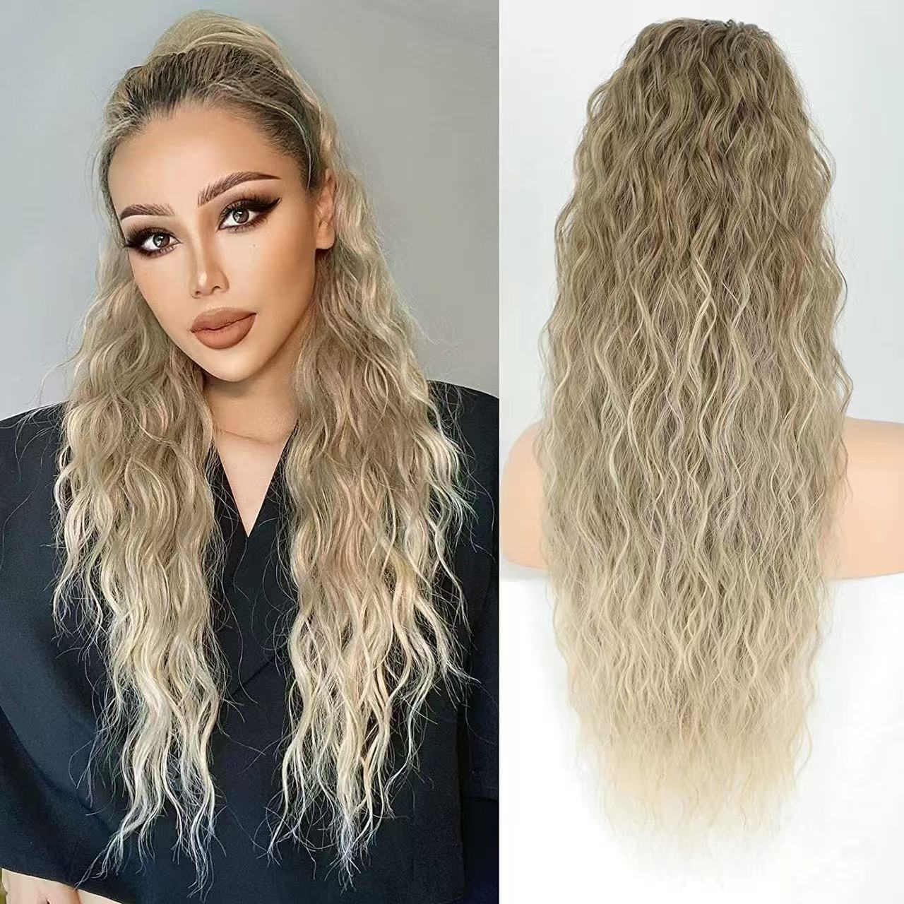 30inch Curly Clip-In Ponytail with Braids — Full Volume, No Damage