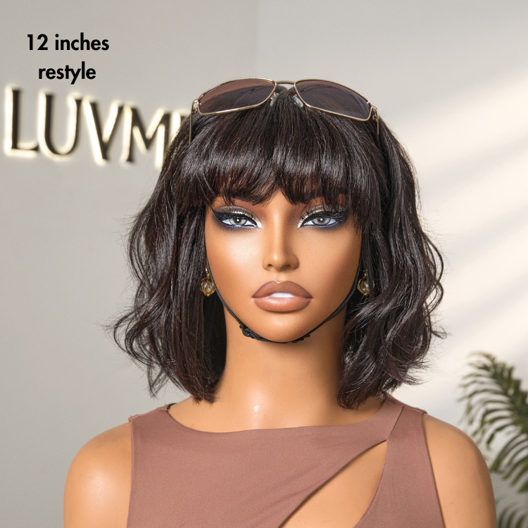 Put On and Go Realistic Glueless Yaki Straight Bob with Bangs Minimalist Lace Wig