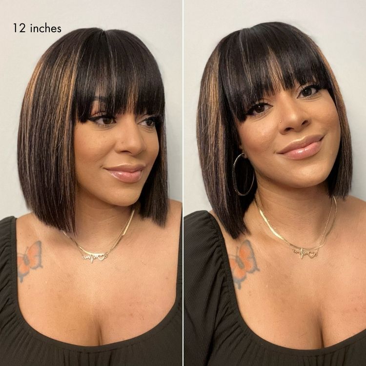 Put On and Go Realistic Glueless Yaki Straight Bob with Bangs Minimalist Lace Wig