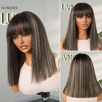 Put On and Go Realistic Glueless Yaki Straight Bob with Bangs Minimalist Lace Wig