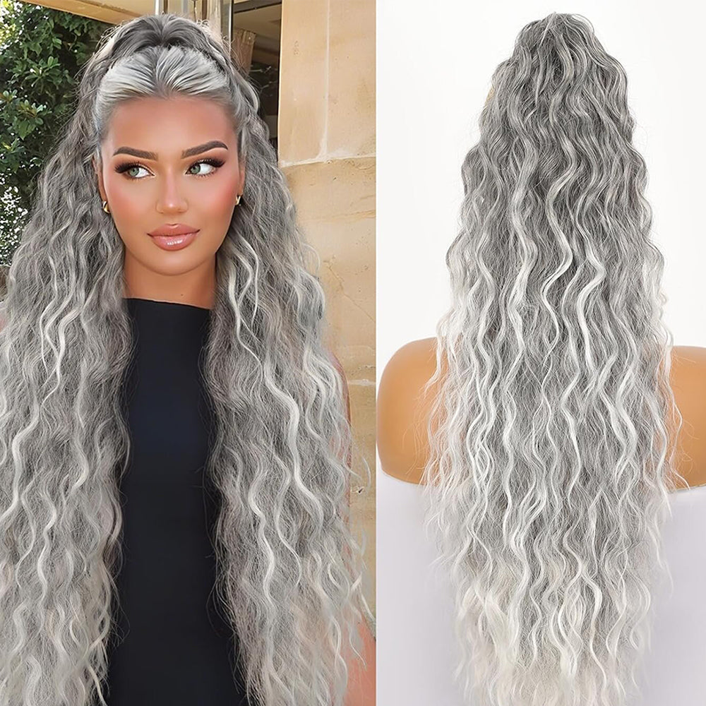 30inch Curly Clip-In Ponytail with Braids — Full Volume, No Damage