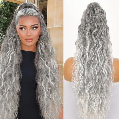 30inch Curly Clip-In Ponytail with Braids — Full Volume, No Damage