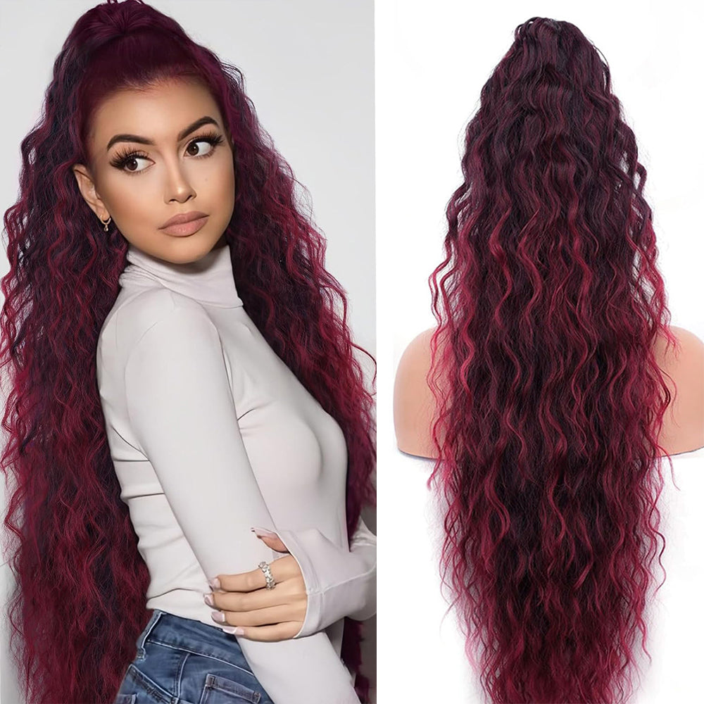 30inch Curly Clip-In Ponytail with Braids — Full Volume, No Damage