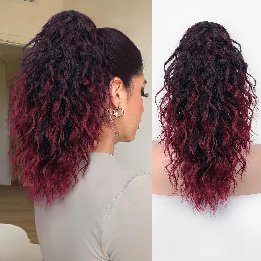18-inch wool braid ponytail with corn-style curling, water ripple texture, and grip clips for long braid hairstyle