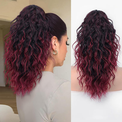 18-inch wool braid ponytail with corn-style curling, water ripple texture, and grip clips for long braid hairstyle