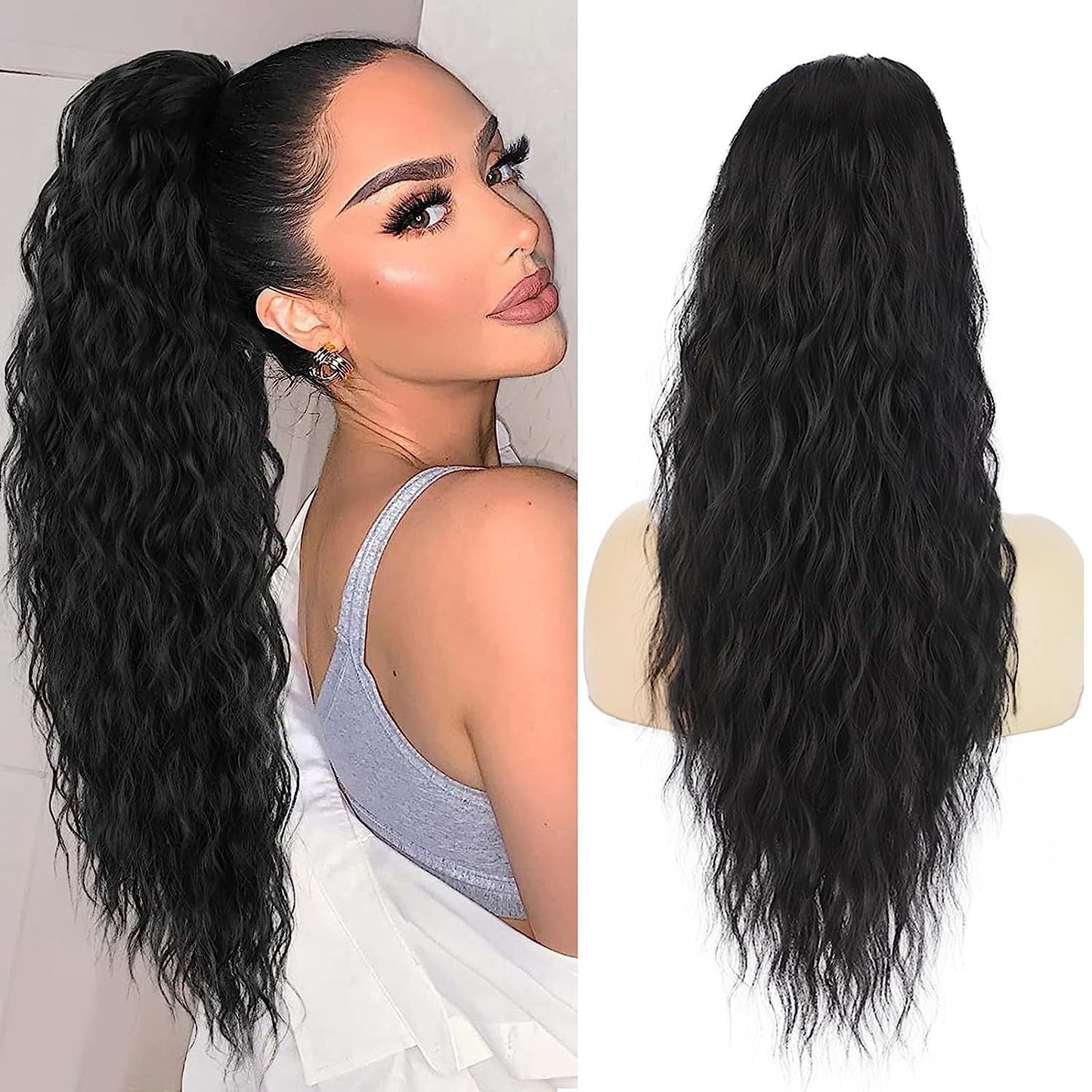 30inch Curly Clip-In Ponytail with Braids — Full Volume, No Damage