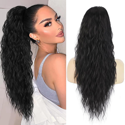 30inch Curly Clip-In Ponytail with Braids — Full Volume, No Damage
