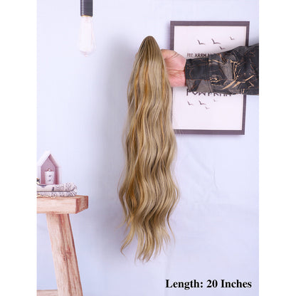 Synthetic fiber wig ponytail for European women in long style with wavy waves, made of Canicaron Silk elastic hair clips