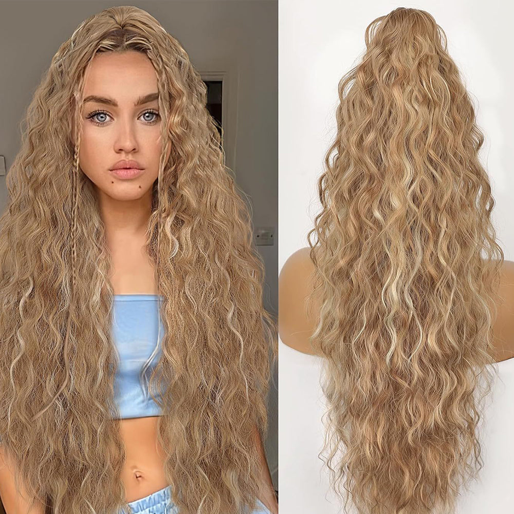 30inch Curly Clip-In Ponytail with Braids — Full Volume, No Damage