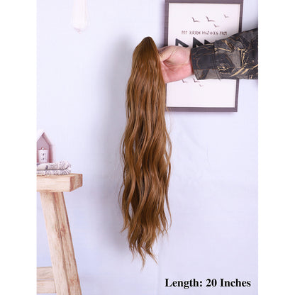 Synthetic fiber wig ponytail for European women in long style with wavy waves, made of Canicaron Silk elastic hair clips