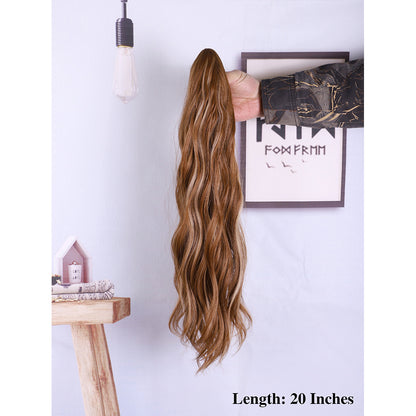 Synthetic fiber wig ponytail for European women in long style with wavy waves, made of Canicaron Silk elastic hair clips