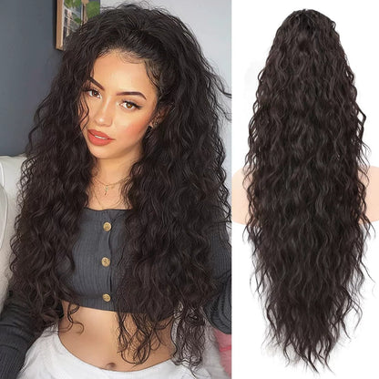 30inch Curly Clip-In Ponytail with Braids — Full Volume, No Damage