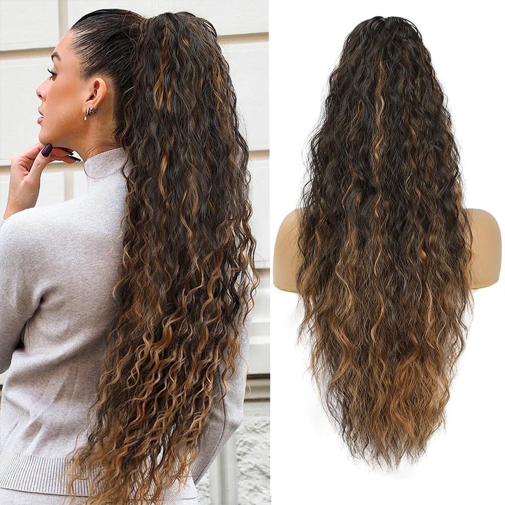 30inch Curly Clip-In Ponytail with Braids — Full Volume, No Damage