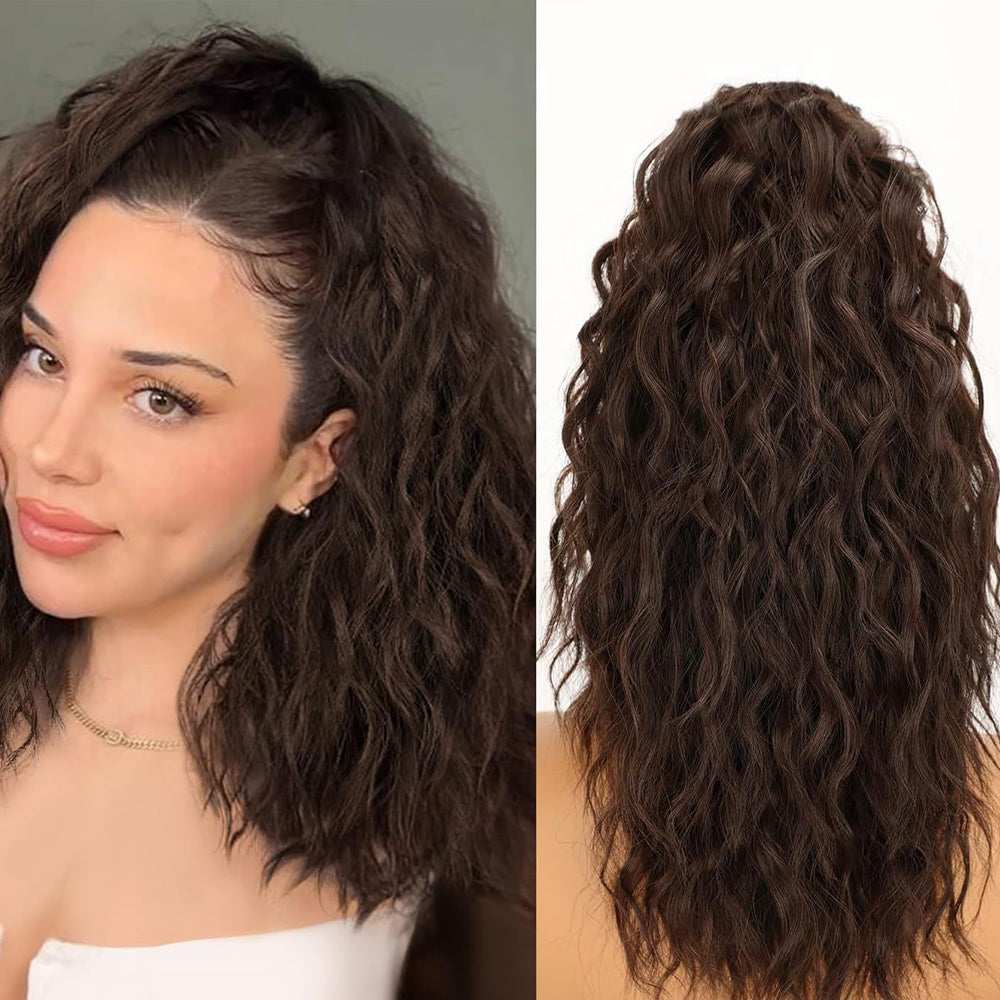 18-inch wool braid ponytail with corn-style curling, water ripple texture, and grip clips for long braid hairstyle