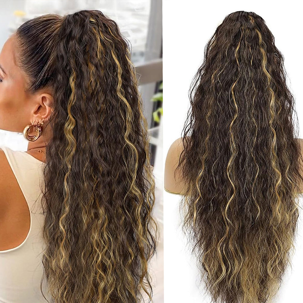 30inch Curly Clip-In Ponytail with Braids — Full Volume, No Damage