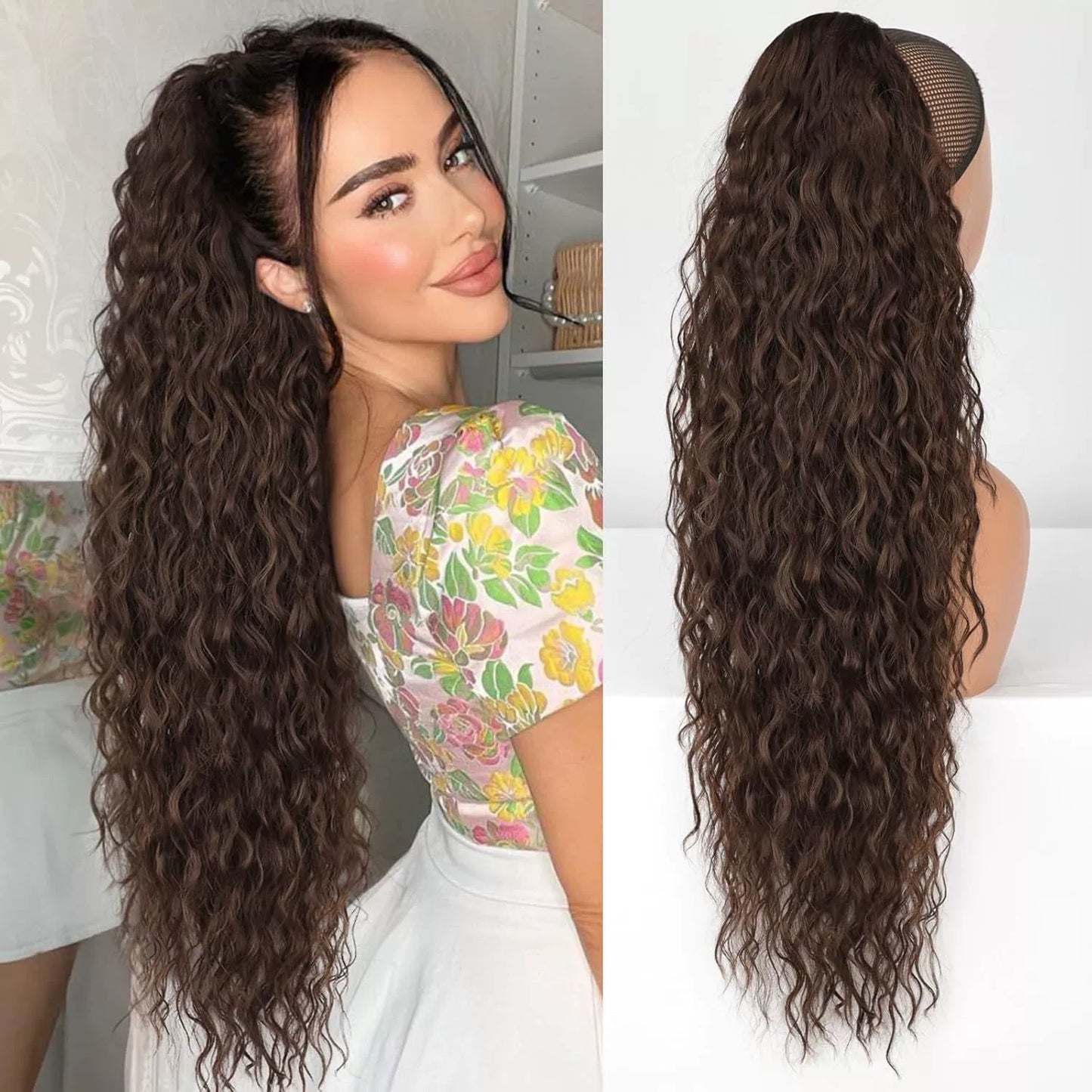 30inch Curly Clip-In Ponytail with Braids — Full Volume, No Damage