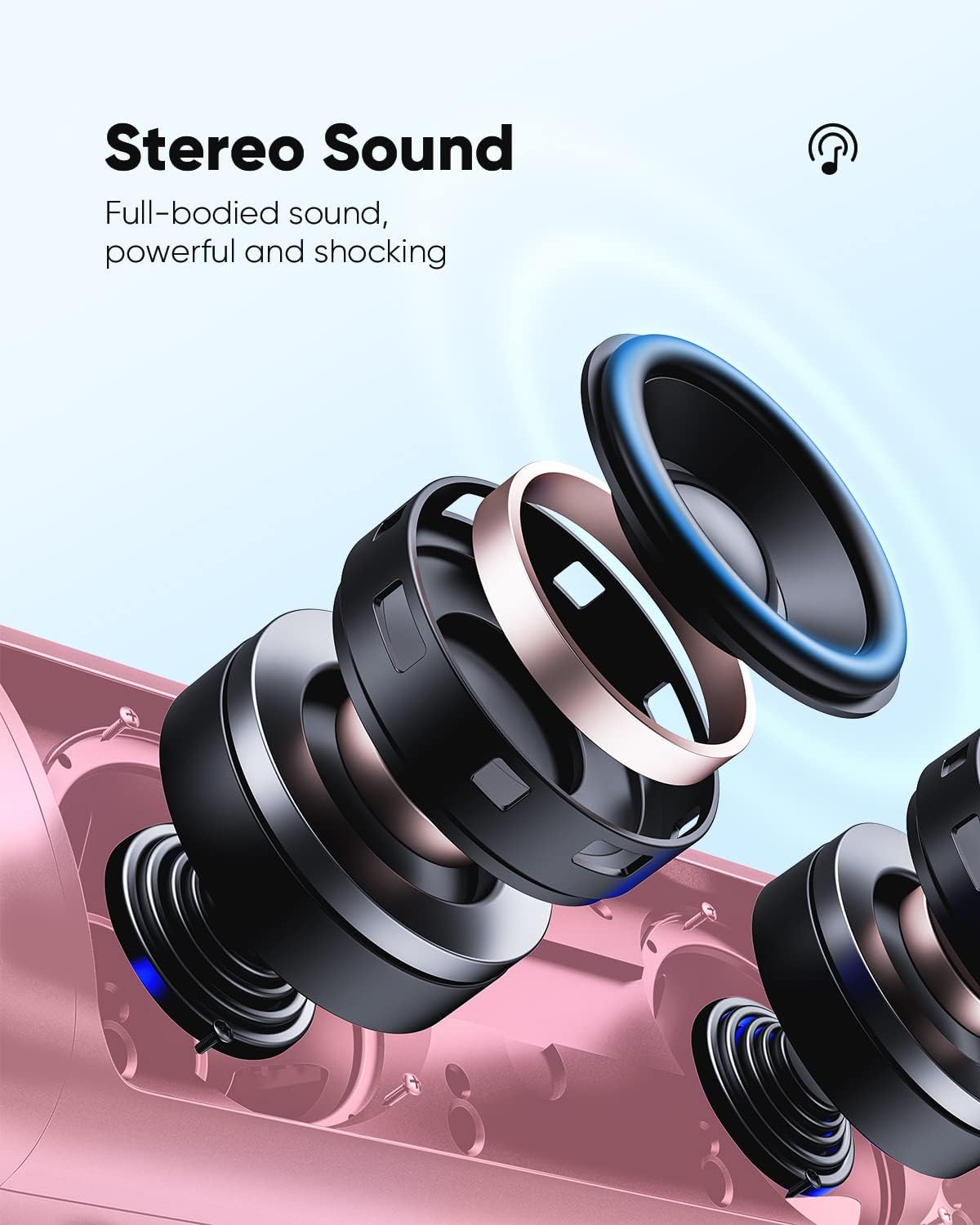 Bluetooth Speaker Stocking Stuffers for Men Women Teens Boys Girls: Portable Wireless, IPX5 Waterproof, White Elephant Gifts for Adults, Up to 20H Playtime, TWS Pair, for Home/Party/Outdoor (Pink)