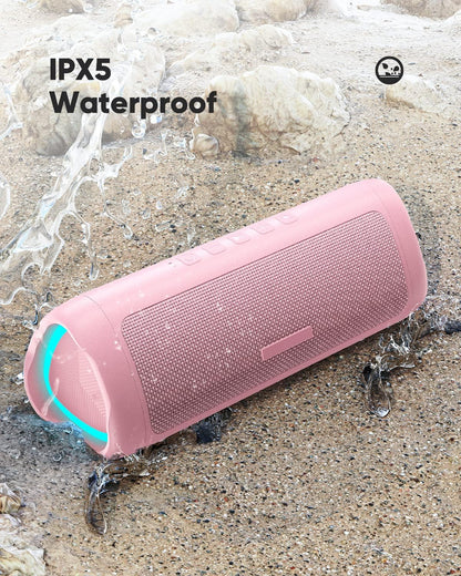 Bluetooth Speaker Stocking Stuffers for Men Women Teens Boys Girls: Portable Wireless, IPX5 Waterproof, White Elephant Gifts for Adults, Up to 20H Playtime, TWS Pair, for Home/Party/Outdoor (Pink)