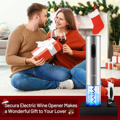 Electric Wine Opener, Automatic Electric Wine Bottle Corkscrew Opener with Foil Cutter, Rechargeable (Stainless Steel)