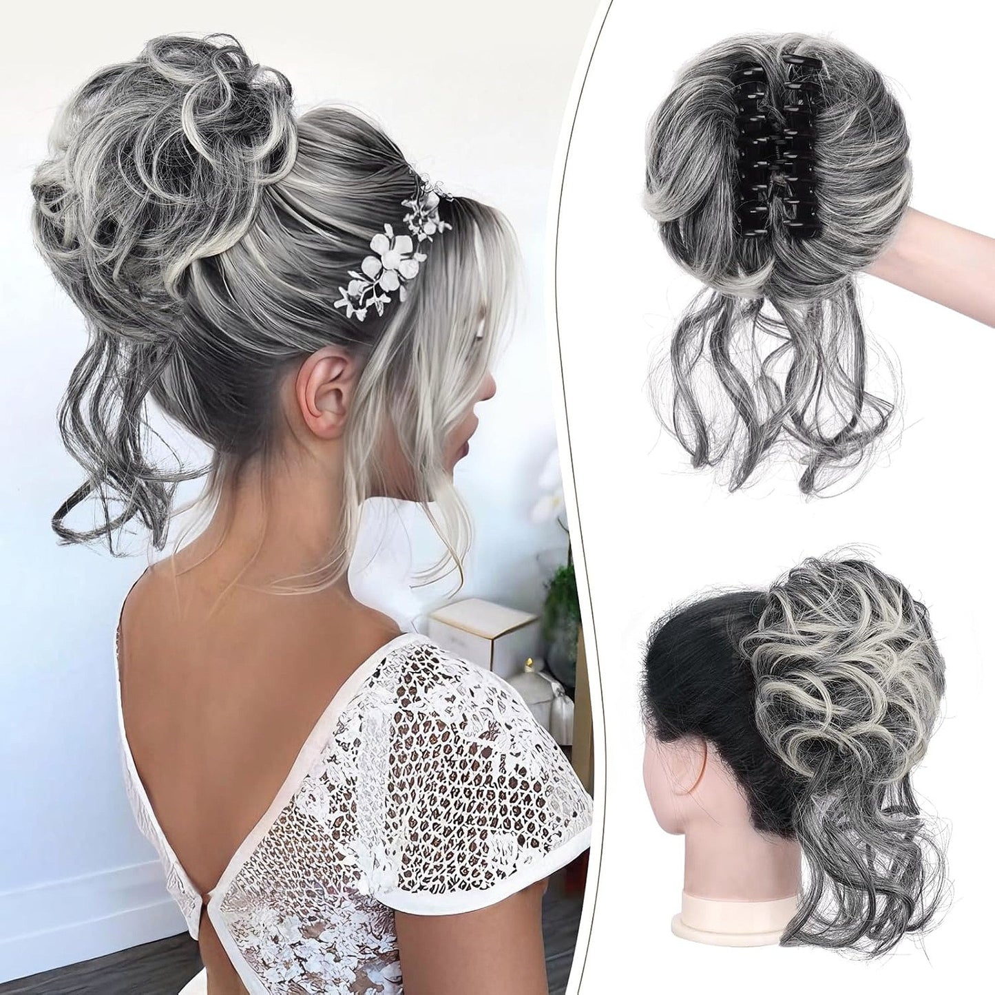 Messy Bun Hair Piece Wavy Curly Chignon Ponytail Hairpiece for Daily Wear