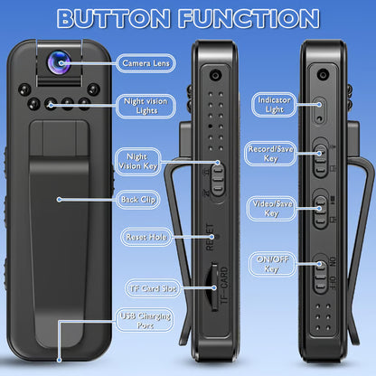 🔥HD 1080P Rechargeable Mini Body Camera With Night Vison&Rotating Lens📷️