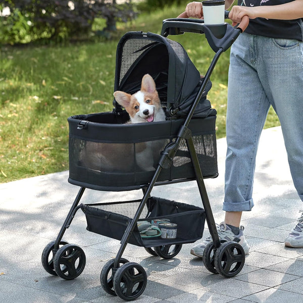Joyymart 3-in-1 Foldable Pet Stroller with Removable Carrier