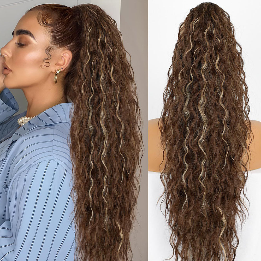30inch Curly Clip-In Ponytail with Braids — Full Volume, No Damage