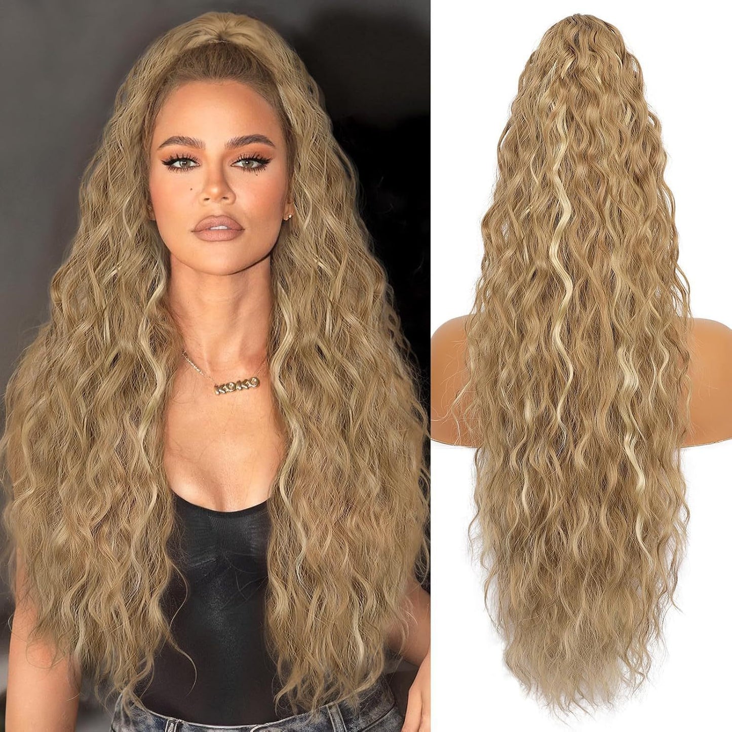 30inch Curly Clip-In Ponytail with Braids — Full Volume, No Damage