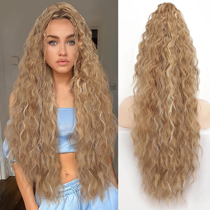 30inch Curly Clip-In Ponytail with Braids — Full Volume, No Damage