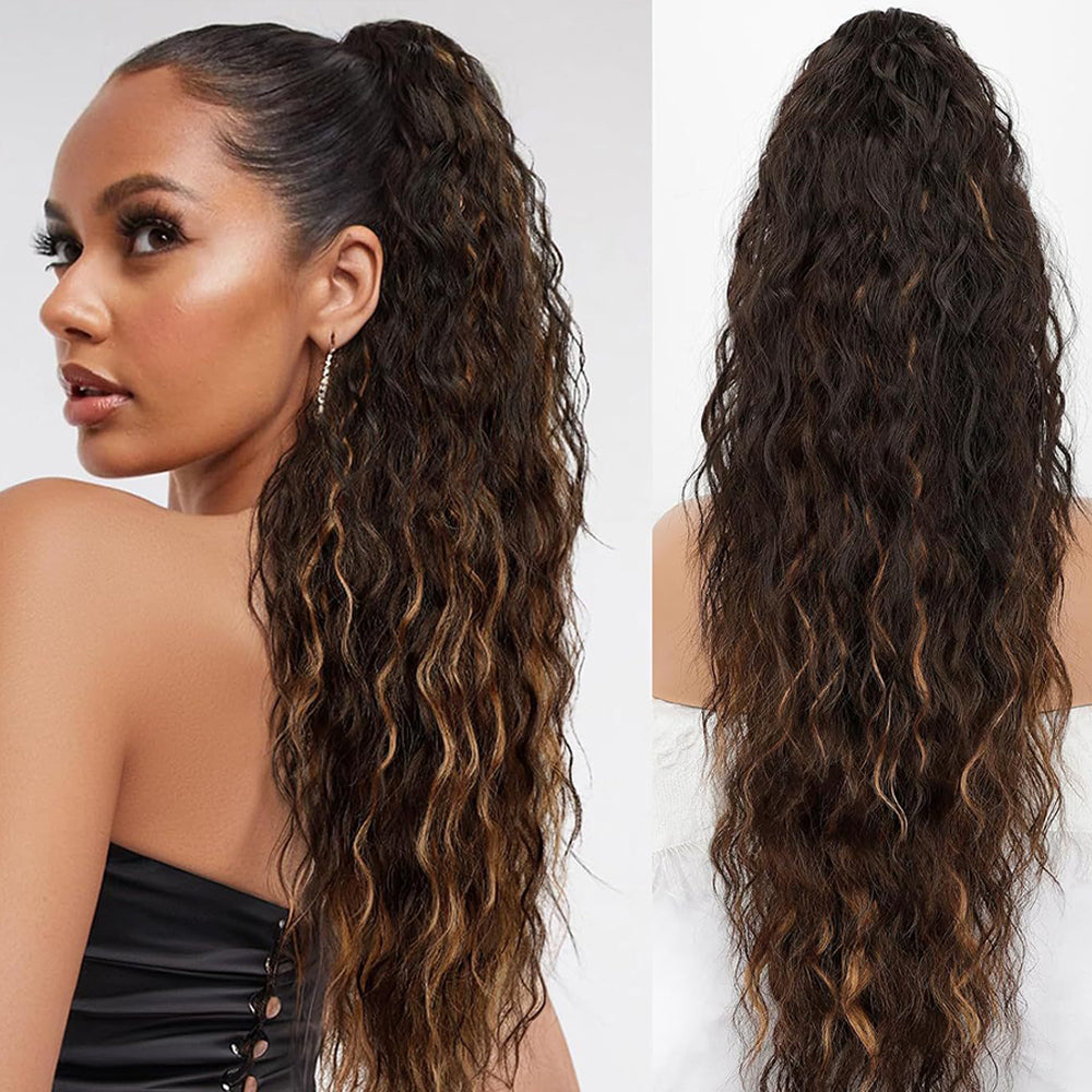 30inch Curly Clip-In Ponytail with Braids — Full Volume, No Damage