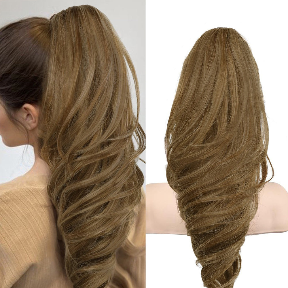 Grab the ponytail and twist the hair into a long, curly, wavy ponytail.