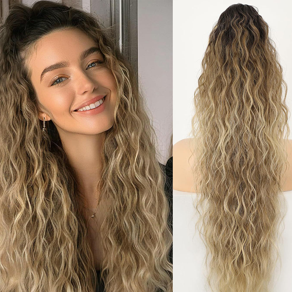 30inch Curly Clip-In Ponytail with Braids — Full Volume, No Damage