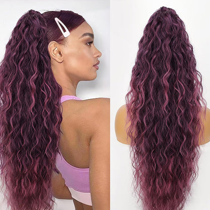 30inch Curly Clip-In Ponytail with Braids — Full Volume, No Damage
