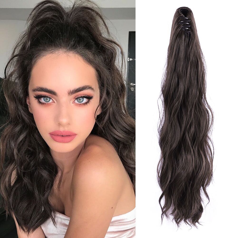 Synthetic fiber wig ponytail for European women in long style with wavy waves, made of Canicaron Silk elastic hair clips