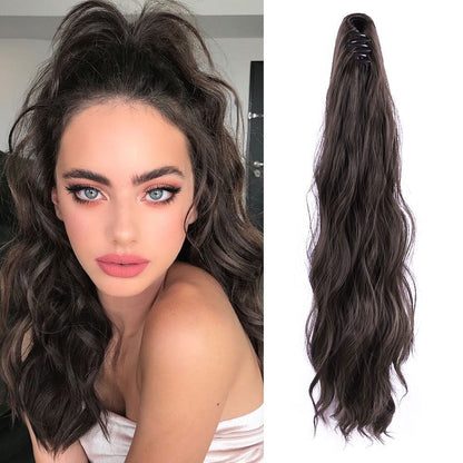 Synthetic fiber wig ponytail for European women in long style with wavy waves, made of Canicaron Silk elastic hair clips