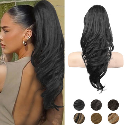 Grab the ponytail and twist the hair into a long, curly, wavy ponytail.