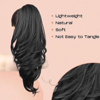 Grab the ponytail and twist the hair into a long, curly, wavy ponytail.