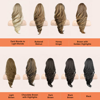 Grab the ponytail and twist the hair into a long, curly, wavy ponytail.