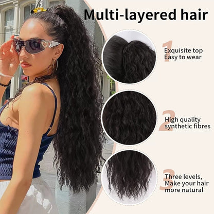 30inch Curly Clip-In Ponytail with Braids — Full Volume, No Damage